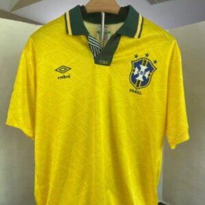 Umbro Brazil Soccer Jersey Number 10 Yellow Green Vintage Style Size L